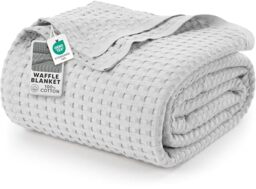 Utopia Bedding Cotton Waffle Blanket 300 GSM (Silver - 228x228 cm) Soft Lightweight Breathable Bed Blanket Big Size Layering Any Bed for All Season