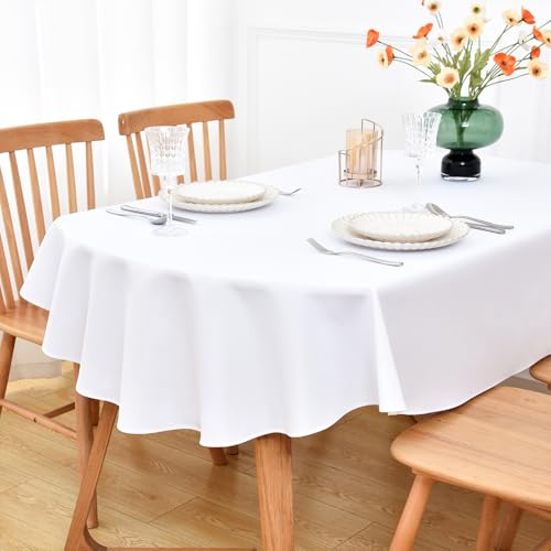NEWISHER White Oval Tablecloth 52x70 inch, Heavy Duty Polyester Fabric Table Cloth, Reusable Washable Solid Table Cover for Dining, Kitchen, Party, Wedding, Indoor Outdoor Tabletop Decoration