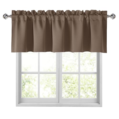 "JIUZHEN Khaki Valances for Windows Rod Pocket Room Darkening Small Window Curtains for Kitchen/Bathroom, 52"" W x 18"" L, 1 Panel"