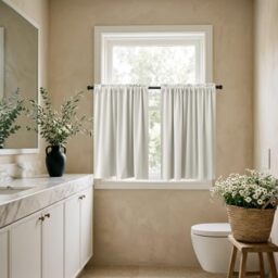 KOUFALL Kitchen Curtains Cafe Curtain Tiers Short Blackout Small Curtains for Bathroom Window Wide 34 X 30 Length Cream White Beige