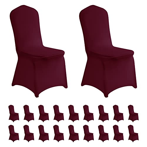 LZY 20pcs Spandex Chair Cover Stretch Slipcovers for Wedding Party, Dining Banquet Chair Decoration Covers (Burgundy, 20)