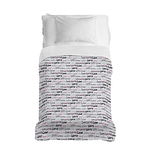PENSIERI DELICATI Bedspread 170 x 280 cm, Single 100% Cotton Pique, Ideal as Furniture, Single Bed Blanket, Love Love Design, Grey, 100% Made in Italy