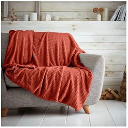 GC GAVENO CAVAILIA Popcorn Honey Comb Sofa Bed Blanket, Easy Care Super Soft & Warm Fluffy Settee Waffle Throw, Rust, 150X200 Popcorn Throw Waffle Rust