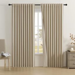 DUALIFE 2 Pcs Linen Blackout Curtains-Back Tab Rod Pocket Curtains 84 Inch Wide Pinch Pleated Drapes for Patio Sliding Glass Door,Farmhouse Curtains for Country Villa/Living Room,W84 x L96,Taupe