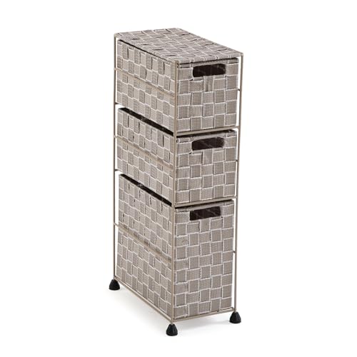 Versa Nilo Auxiliary Bathroom Furniture, Bathroom shelf with 3 storage baskets, Dimensions (H x W x D) 57 x 15.5 x 28 cm, Textured Plastic, Beige Color