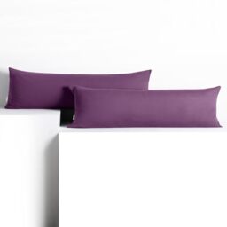 DecoKing Set of 2 Pillowcases 40 x 200 cm, Jersey Knit, 100% Combed Cotton, zip closure, color Plum, Amber