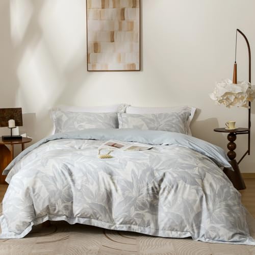 OAITE Duvet Cover Set Queen Size Floral Pattern 500 Thread Count Ultra Soft 100% Cotton Duvet Cover Sets 3-PC, Breathable Duvet Cover with Zipper Closure & Corner Ties
