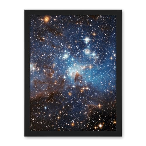 Artery8 Hubble Space Telescope Image Star Forming Region LH 95 In The Large Magellanic Cloud Blue Haze LMC Galaxy Stellar Nursery Gas And Dust Lanes Artwork Framed Wall Art Print 18X24 Inch