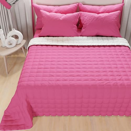 PETTI Artigiani Italiani - Reversible 1.5 Seater Duvet 220 x 260 cm in Microfibre, Spring Bedspread, Reversible Blanket, Fuchsia White, 100% Made in Italy