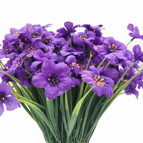 XIYUAN Artificial Flowers 12 Bundles Fake Flowers Plant UV Resistant No Fade Faux Flower Hanging Plant Plastic Greenery Shrubs Garden Porch Window Box Decorating(Purple)