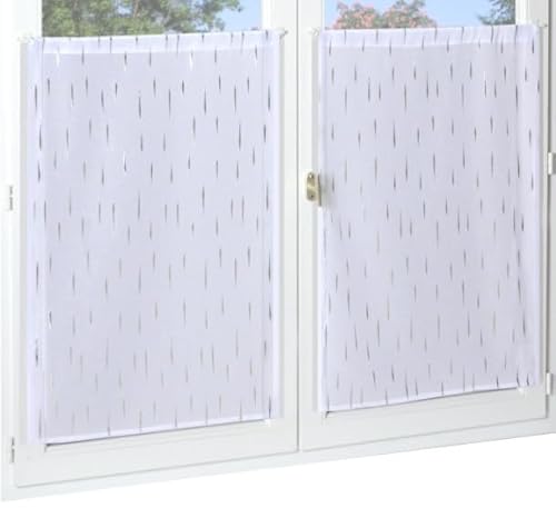 Atout Ciel Pair of Printed Curtains with Rod Pocket Finish Ready to Hang 2 x 60 x 120 cm White