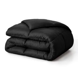 Superior Brushed Microfiber Solid Comforter, Down Alternative Bedding, Reversible, Medium Weight, Fluffy, Decorative, Duvet Insert, Oversized Blanket, Box Quilt Design, Twin/Twin XL, Black