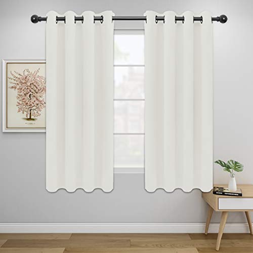 Easy-Going Blackout Curtains for Bedroom, Solid Thermal Insulated Grommet and Noise Reduction Window Drapes, Room Darkening Curtains for Living Room, 2 Panels (52x46 in,Ivory)