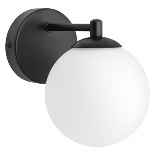 Long Life Lamp Company Glass Frosted Globe Wall Light Sconce Matte Black for Indoors H3096 with LED Bulb Warm White G9