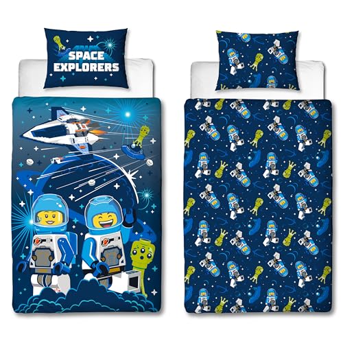Official Licensed LEGO® City Single Childs Duvet Cover Set - Combo Space Reversible 2 Sided Bedding Including Matching Pillow Case - LEGO® Polycotton Design