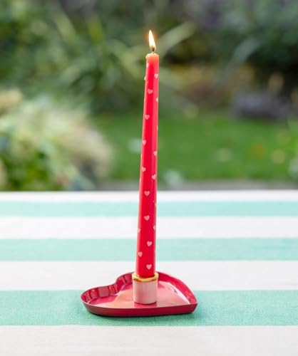 Talking Tables Enamel Heart Shaped Candle Holder, Red and Gold, Hand Painted Glossy Finish, Valentines Day Gift - Wedding Table Decorations, Romantic, Taper Candle Stand, Decorative Centrepiece 12cm