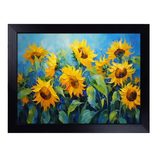Lap Tray with Bean Bag Cushion, Sunflower Action - Handmade in the UK, Raised Wooden Edge, Padded Cushion, Heat-Resistant Wipe-Clean Surface, for Meals, Laptops and Crafts