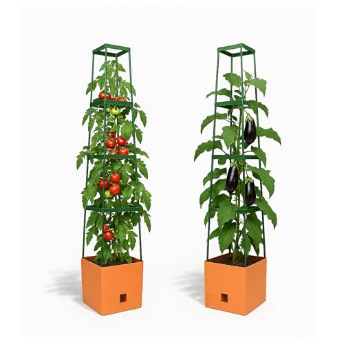 Bio Green Maxitom - 4.9ft Trellis for Climbing Plants - Plant Support for Climbing Plants, Vines, Vegetables, Tomatoes - Garden Trellis - Planter Box with Trellis - 2 Pack Plant Towers - Terracotta