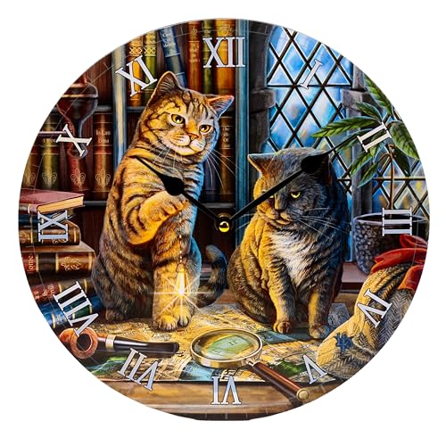 Puckator Lisa Parker Purrlock Holmes Cat Picture Clock - Wall Clock Clocks - Mens Cute Cool Preppy Home Gaming Room Bedroom Office Decor Decoration - Asthetic Accessories Stuff Men Things