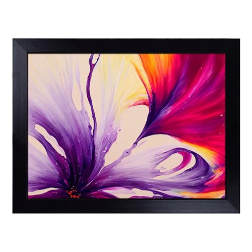 Lap Tray with Bean Bag Cushion, Hypnotic Modern Flower Art - Handmade in the UK, Raised Wooden Edge, Padded Cushion, Heat-Resistant Wipe-Clean Surface, for Meals, Laptops and Crafts