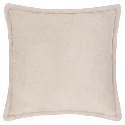 furn. Kallu Faux Fur Feather Filled Cushion – Soft Fluffy Decorative Cushion with Oxford Edge (Natural - 55x55cm)