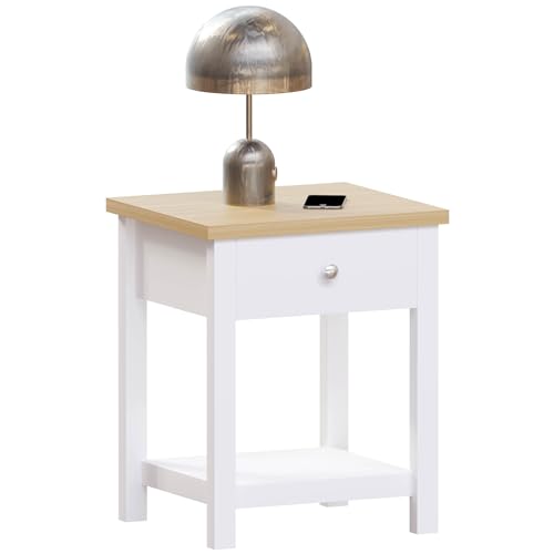 Vida Designs Arlington 1 Drawer Side Table Living Room End Sofa Coffee Laptop Tea Table (White)