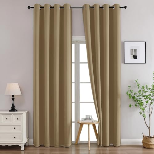 Simplebrand Taupe Curtains for Bedroom Living Room 96 Inches Long 2 Panels Set, Room Darkening Thermal Insulated Curtains & Drapes, Solid Grommet Noise Reducing Window Treatment, W50 x L96 Inch