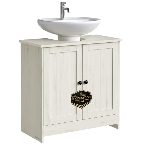 SONGMICS HOME Bathroom Under Sink Cabinet, Snapsemble Superfast Assembly, Floor Standing Storage Cupboard Basin Unit, Adjustable Shelf, for Washbasins with/without Pedestal, Rustic White BBC223WJ01