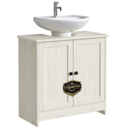 SONGMICS HOME Bathroom Under Sink Cabinet, Snapsemble Superfast Assembly, Floor Standing Storage Cupboard Basin Unit, Adjustable Shelf, for Washbasins with/without Pedestal, Rustic White BBC223WJ01