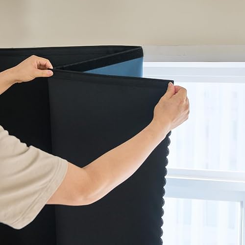 "AJAZZ 100% Blackout Stick Curtain Portable Black Out Curtains Adhesive Curtains for Bedroom Living Room No Drilling (Black, 47"" W x 54"" L 1 Panel)"