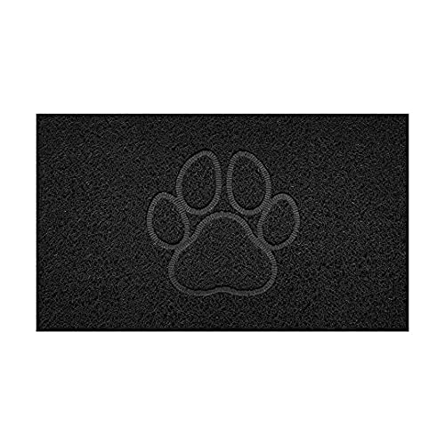 Nicoman Embossed Spaghetti Door Mat Dirt-Trapper Jet-Washable Doormat 70x43cm (Black, PAW Shape) - Use Indoor or Sheltered Outdoor
