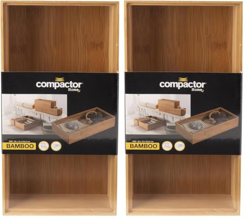 Compactor Osaka Bamboo Storage Box, Medium Stackable Wood Storage Box, 22.5 x 15 x H. 6.5 cm, Natural Bamboo, Brown, RAN6964 (Pack of 2)