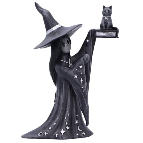 Nemesis Now Little Souls Shimmer Figurine, 12.5cm Witch Statue - Witch and Cat Design, Hand-Painted Gothic Fantasy Collectible Decor