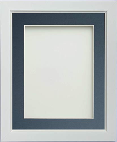 Frame Company Ainsworth Range White 14x11 inch Picture Photo Frame with Blue Mount for Image A4 * Choice of Sizes* Fitted with Real Glass