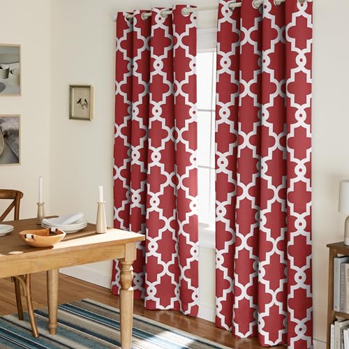 Exclusive Home Curtains Ironwork Woven Blackout Grommet Top Panel Pair, Burgundy, 52x84, 2 Piece