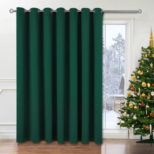 BGment Blackout Sliding Door Curtain 84 Inches Length, Christmas Extra Wide Thermal Glass Door Room Darkening Divider, Noise Reducing Window Panel, Emerald, 100 Wide