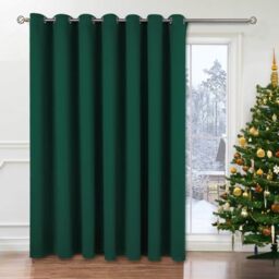 BGment Blackout Sliding Door Curtain 84 Inches Length, Christmas Extra Wide Thermal Glass Door Room Darkening Divider, Noise Reducing Window Panel, Emerald, 100 Wide