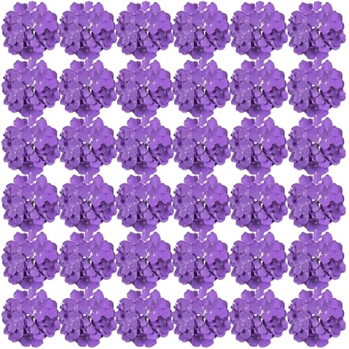FagusHome Silk Hydrangea Heads 36 Pcs Artificial Flowers Heads and 3 Dozens Stems Fake Hydrangea Flowers with Stems for Home Wedding Decor (Purple)