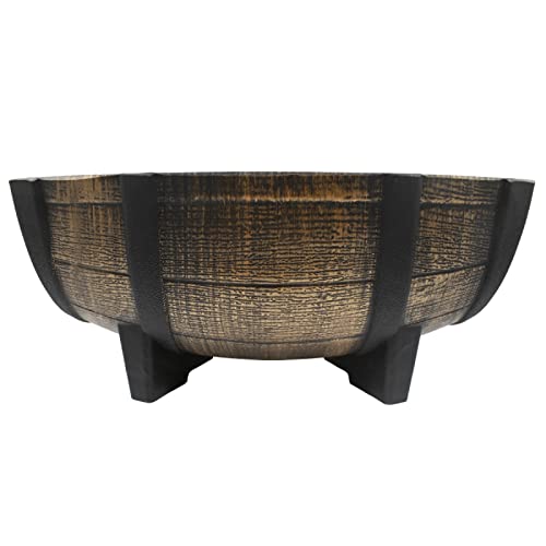 The HC Companies 16 Inch Whiskey Barrel Bowl Planter - Weather Resistant Resin Plant Pot for Indoor Outdoor Use in Golden Oak Color (Faux Wood)