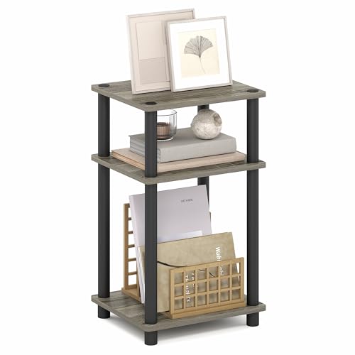 Furinno TURN-N-TUBE Side Table, 3-Tier End Table, Night Stand, Bedside Table, for Living Room, Bedroom, Grey Oak