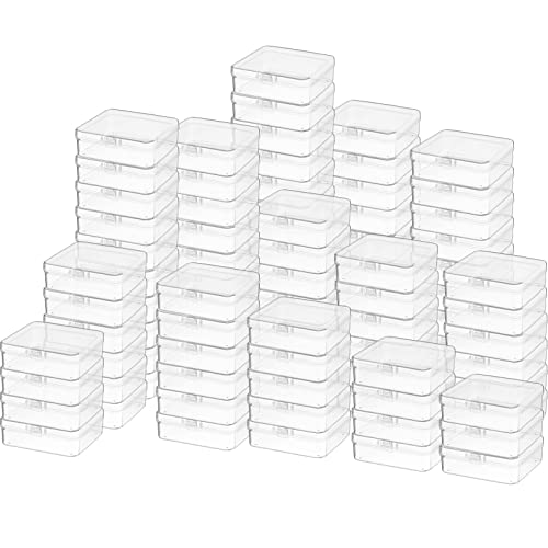 SATINIOR 100 Pcs Clear Plastic Beads Storage Containers Box Small Clear Boxes with Hinged Lid Plastic Arts Case Mini Square Crafts Storage Organizers for Small Items (3.3 x 3.3 x 1.1 Inch)