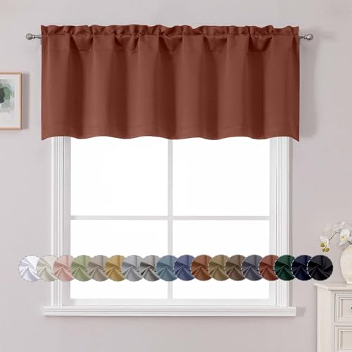 "Chyhomenyc White Valance for Window, Blackout Small Kitchen Curtain for Bedroom/Living Room, Rod Pocket Privacy Short Window Treatment Valance RV Bunk Panels, 60"" Wx18 L"
