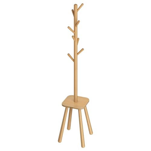VASAGLE Coat Rack Stand, Free Standing Hall Tree with 8 Hooks and Storage Shelf, 170.5 cm Tall, for Coats, Hats, Bags, for Hallway, Entryway, Bedroom, Natural Beige RCR033N01