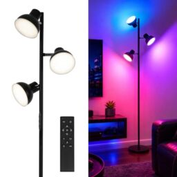 3-Head RGB LED Floor Lamp, Modern Standing Lamp with Remote Control & Touch Switch, 36W Dimmable Floor Lamp with Adjustable Heads, Black Floor Lamp for Living Room, Bedroom, Reading & Home AVEN FL08