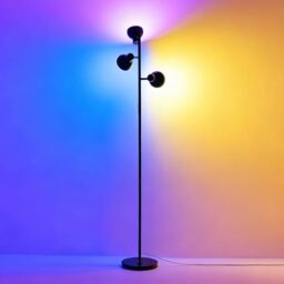 3-Head RGB LED Floor Lamp, Modern Standing Lamp with Remote Control & Touch Switch, 36W Dimmable Floor Lamp with Adjustable Heads, Black Floor Lamp for Living Room, Bedroom, Reading & Home AVEN FL08