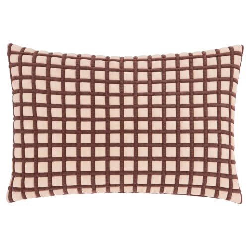 furn. Softie Grid Feather Filled Cushion (Chocolate - 40x60cm) - Bold Checkered Quilted Textured Plain Reverse Playful Decorative Pillow