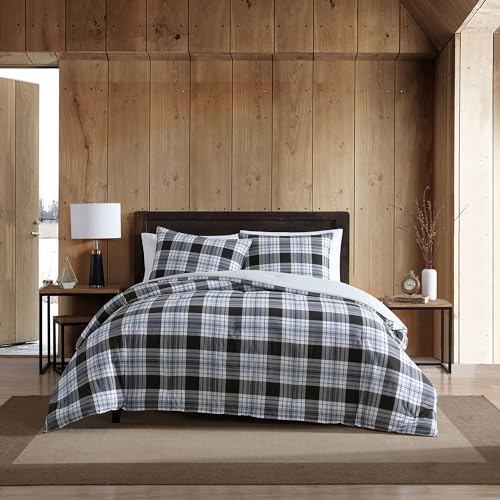 Eddie Bauer 221167 Lewis Plaid Duvet Cover Set, Navy, King
