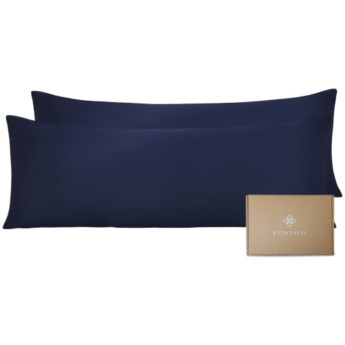 "Bioweaves 100% Organic Cotton Body Pillow Cover for Body Pillowcases 300 Thread Count Soft Sateen Weave GOTS Certified with Zipped Closure - 21"" x 54"", Navy Blue"