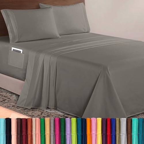 Elegant Comfort Luxurious 1500 Premium Hotel Quality Microfiber 4-Piece Sheet Set, 18-24 Inches Deep - Extra Deep Pocket Sheets - Ultra Soft 4PC Deep Pocket Sheets, Full, Gray