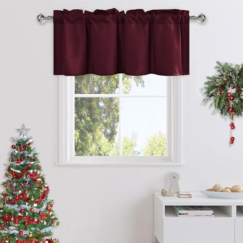 DWCN Burgundy Valance for Windows, Kitchen Valance Christmas Curtain Valance, Basement Window Curtains, 1 Panel, 42 X 18 Inch